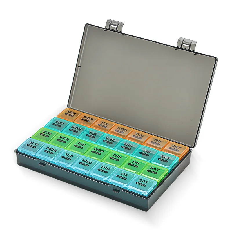 4-Week Moisture-Resistant Pill Organizer with Dust-Proof Box