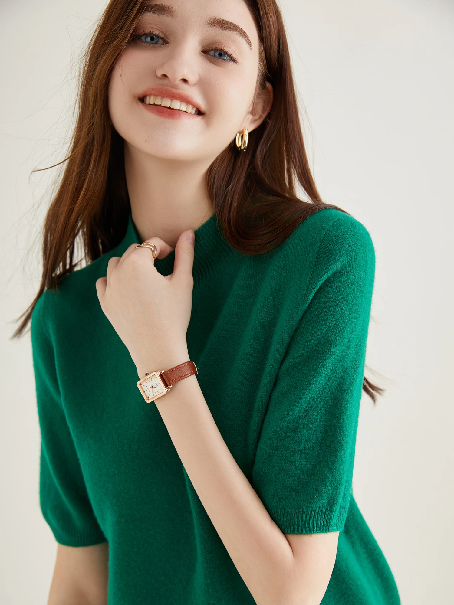 Wool Top Women's Sweater Knitwears Short Sleeve Pullover 100% Wool Half Turtleneck Sweater for Women Knit Jumper Female Clothing