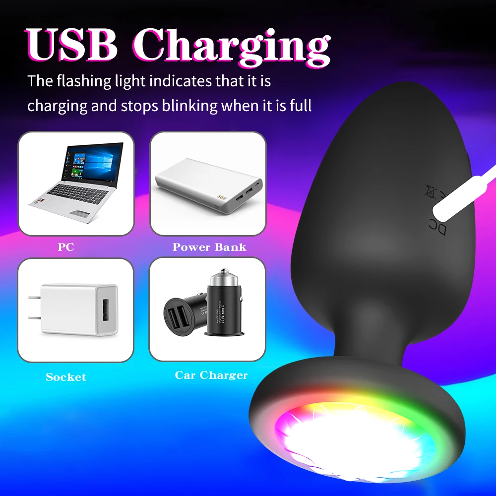 LED Colorful Light Butt Plug Anal Vibrator Wireless Remote Control Prostate Anus Massager Adults Sex Toys for Couples Men Women 4