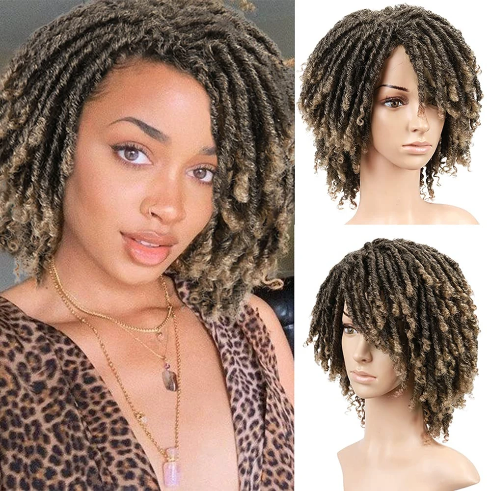 

Dreadlock Wig Synthetic Braiding Wig Africa Braided Wigs for Women Ombre Black/Light Brown T27 Short Crochet Braid Faux Locs Ha