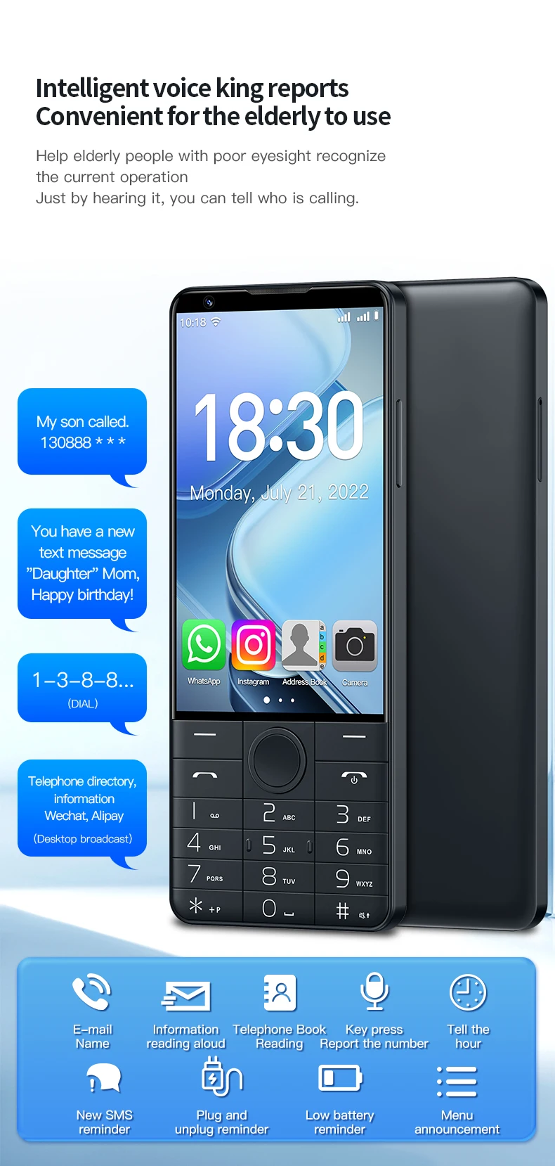 DOOV R70 Pro 4G Touch Keyboard Google Smartphones 4 " IPS 6GB+128GB Android14 16mp 2600mAh Whatsapp Multi Language Mobile Phone