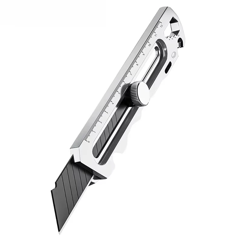 Coltello multiuso 6 in 1 in acciaio inossidabile, taglierino per ufficio, lama retrattile da 18 mm, coltello artistico, strumenti multiuso - immagine 5
