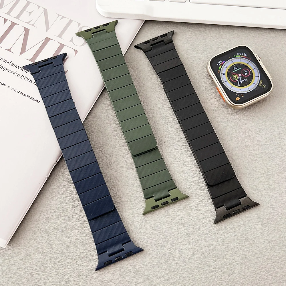 

Carbon Fiber Pattern Bracelet for Apple Watch Band Series 9 8 7 6 SE 5 4 Magnetic Strap Ultra 2 49mm 41mm 45mm 40mm 44mm PC Belt