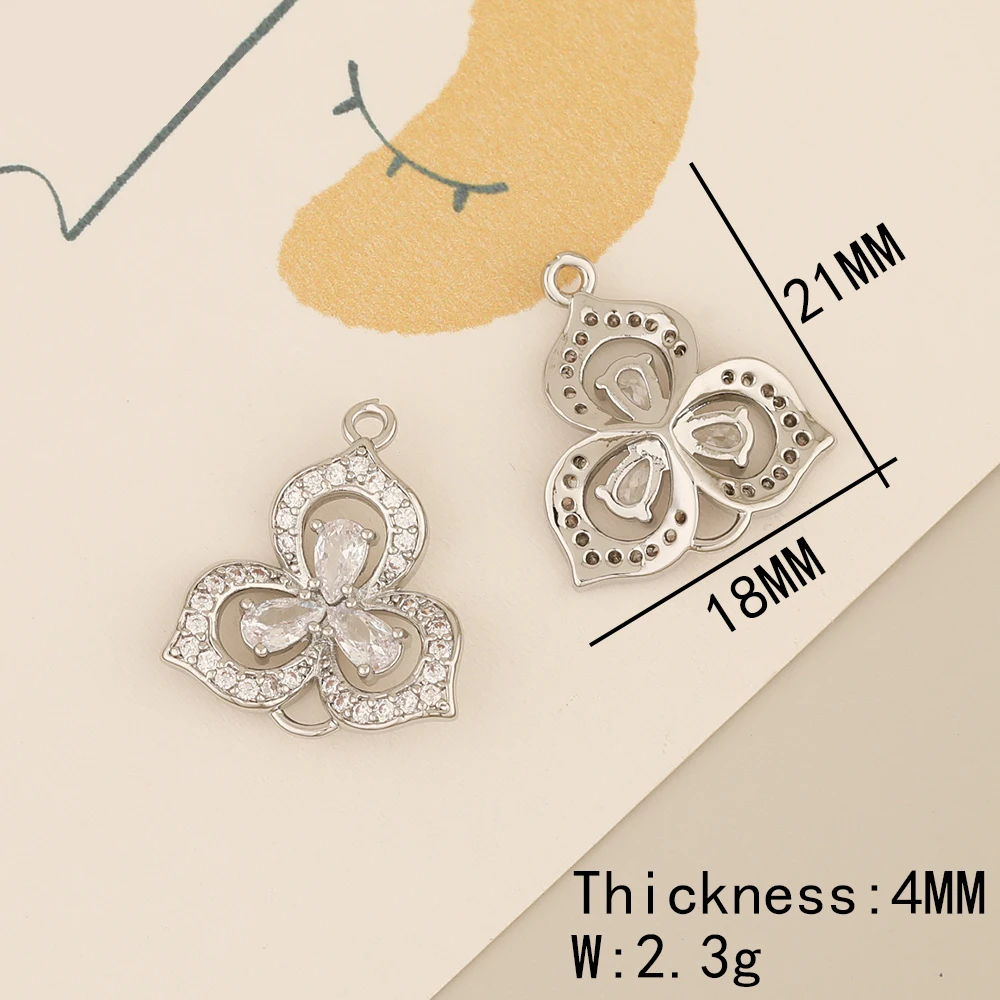 HAOSAW 4Pcs CZ 매력/보석 액세서리/꽃 모양/로듐 펜던트/손으로 만든/보석 결과 및 구성 요소/DIY 만들기