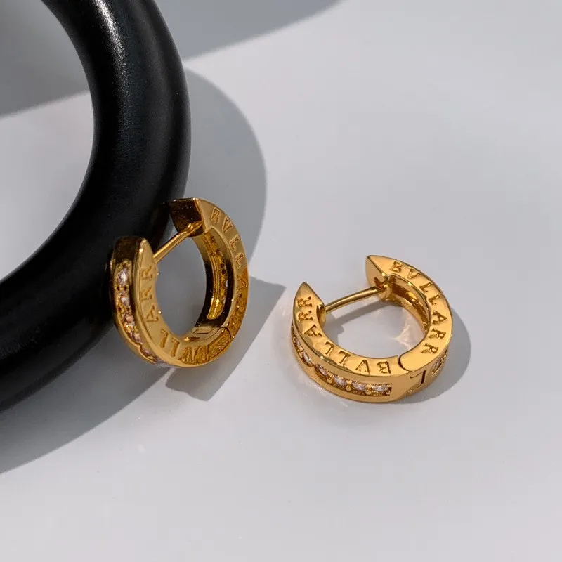 14K Gold-Plated Elegant Zircon Hoop Earring for Women Men 2024 New Fashion Couples Huggies Jewelry Accessories