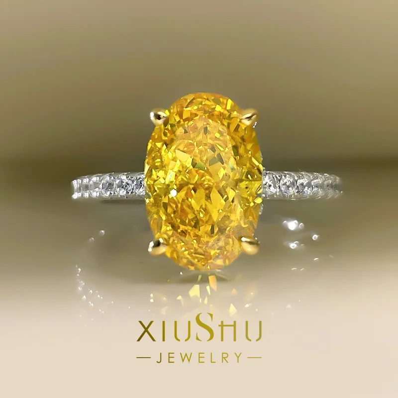 Anello Con Diamante Giallo Da Lavoro Da 5 Carati, Diamante Ad Alto Tenore Di Carbonio Importato Da Donna, Chip Di Ghiaccio Redian, Argento Sterling 92