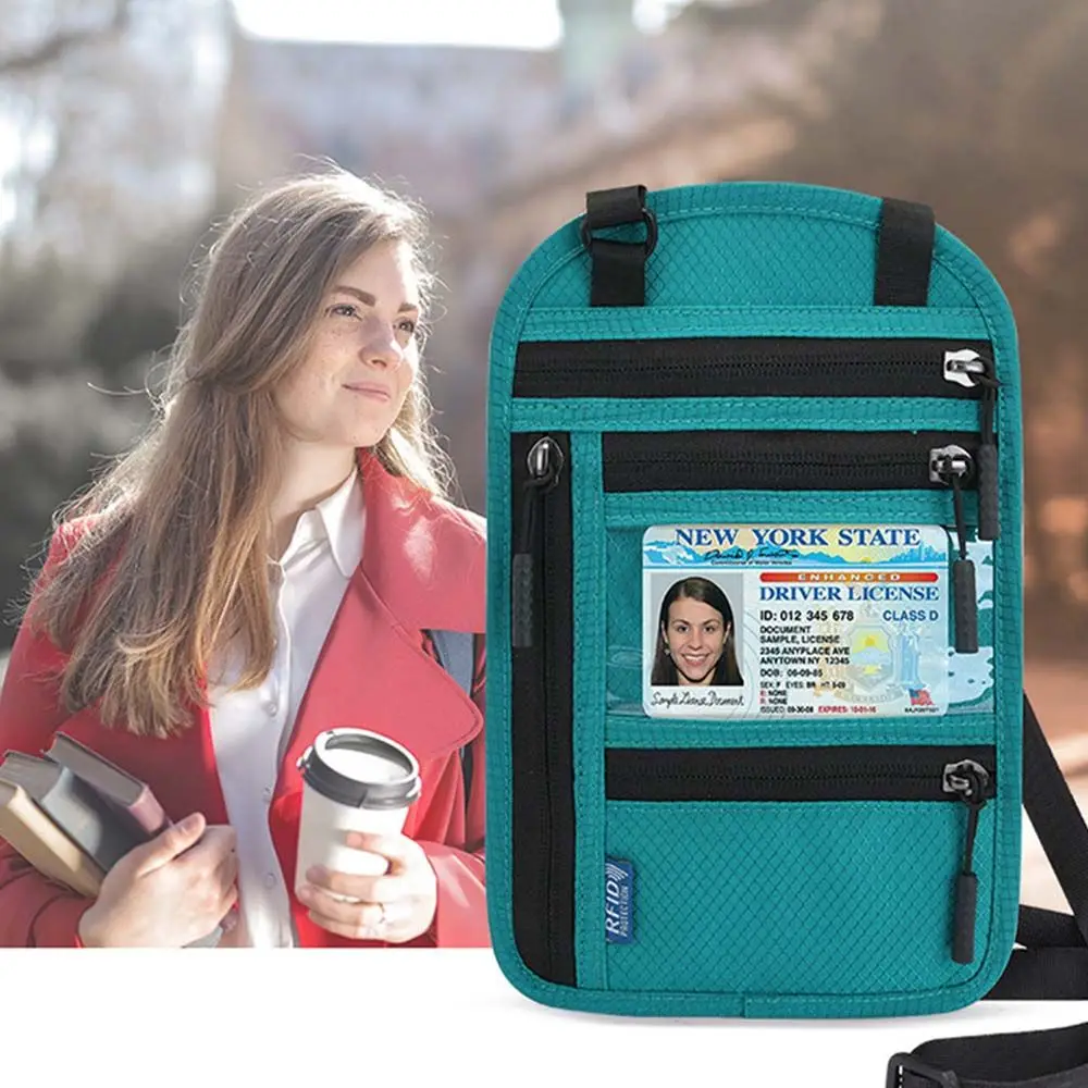 

Cover Small Wallet Zipper Travel Credit Card Organizer Halter Passport Holder Shoulder Passport Bag RFID Crossbody Bag