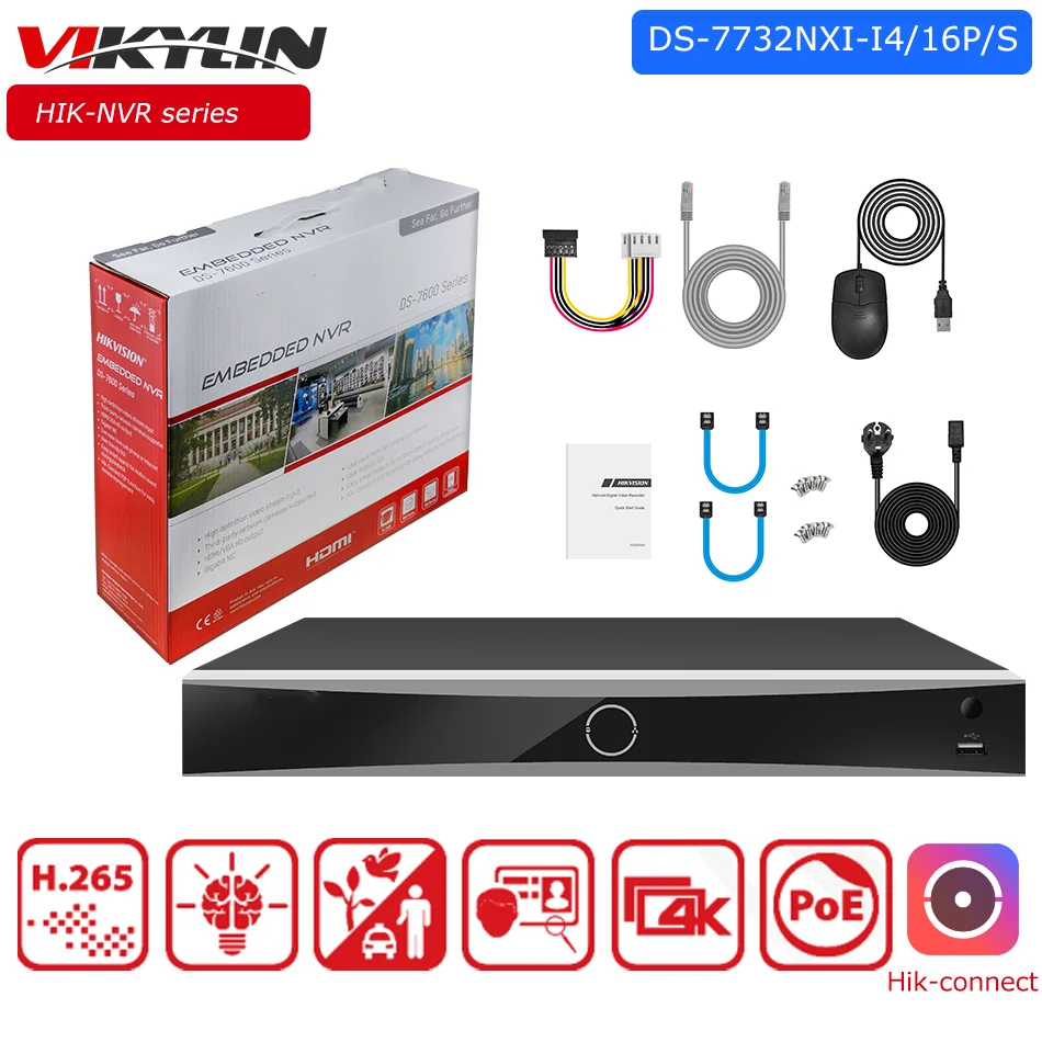 Vikylin Hikvision 32Ch 16Poe Acusense 4K Nvr Ds-7732Nxi-I4/16 P/S 4 Interfaccia Sata Per Registratore Di Rete Video Di Sorveglianza Hdd