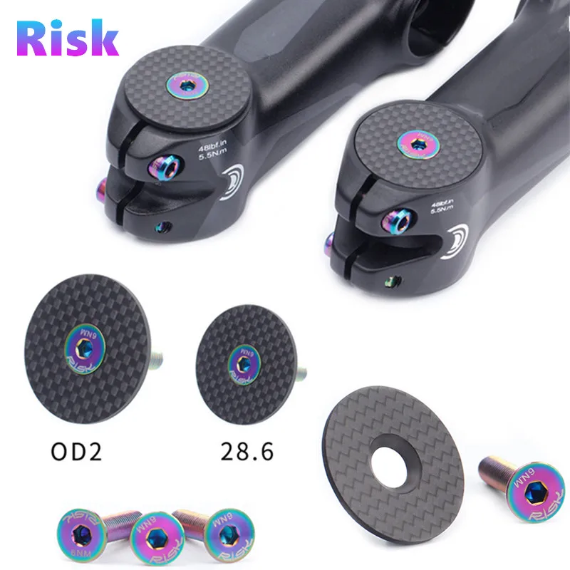 

Risk 28.6/31.8 Front Fork Carbon Fiber Cycling Headset Stem Top Cap M6x30mm Titanium Bolt Mountain Road Bike Headset Cap Cover