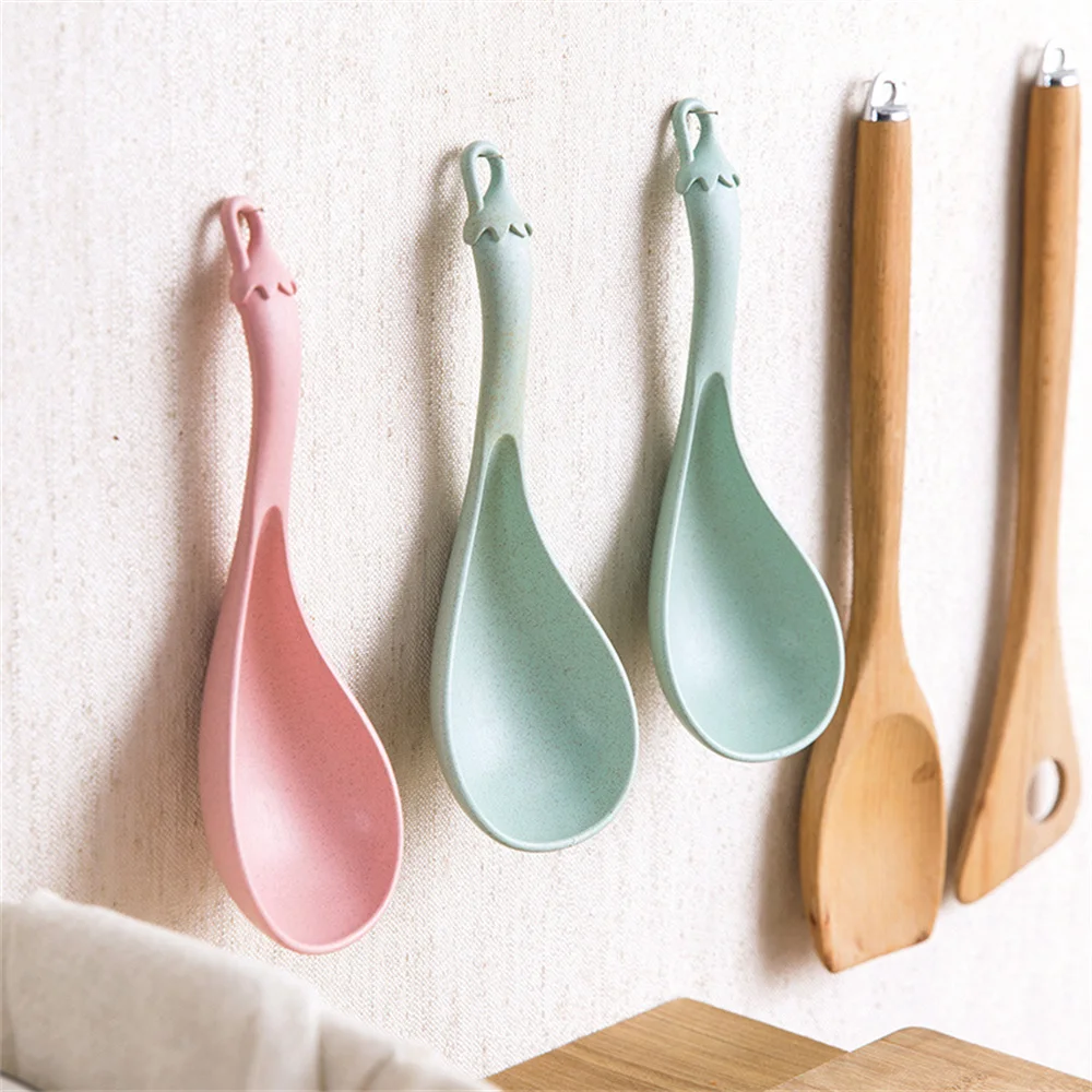 Thickened Porridge Spoon Wheat Straw Kitchenware Rice Spoon Household Soup Kitchen Plastic Large Eggplant 1/2PCS silicone spatula,stainless steel spoon,silicone kitchen utensils,silicone cooking spoon,wooden cooking spoon,plastic rice spoon,cooking scoop