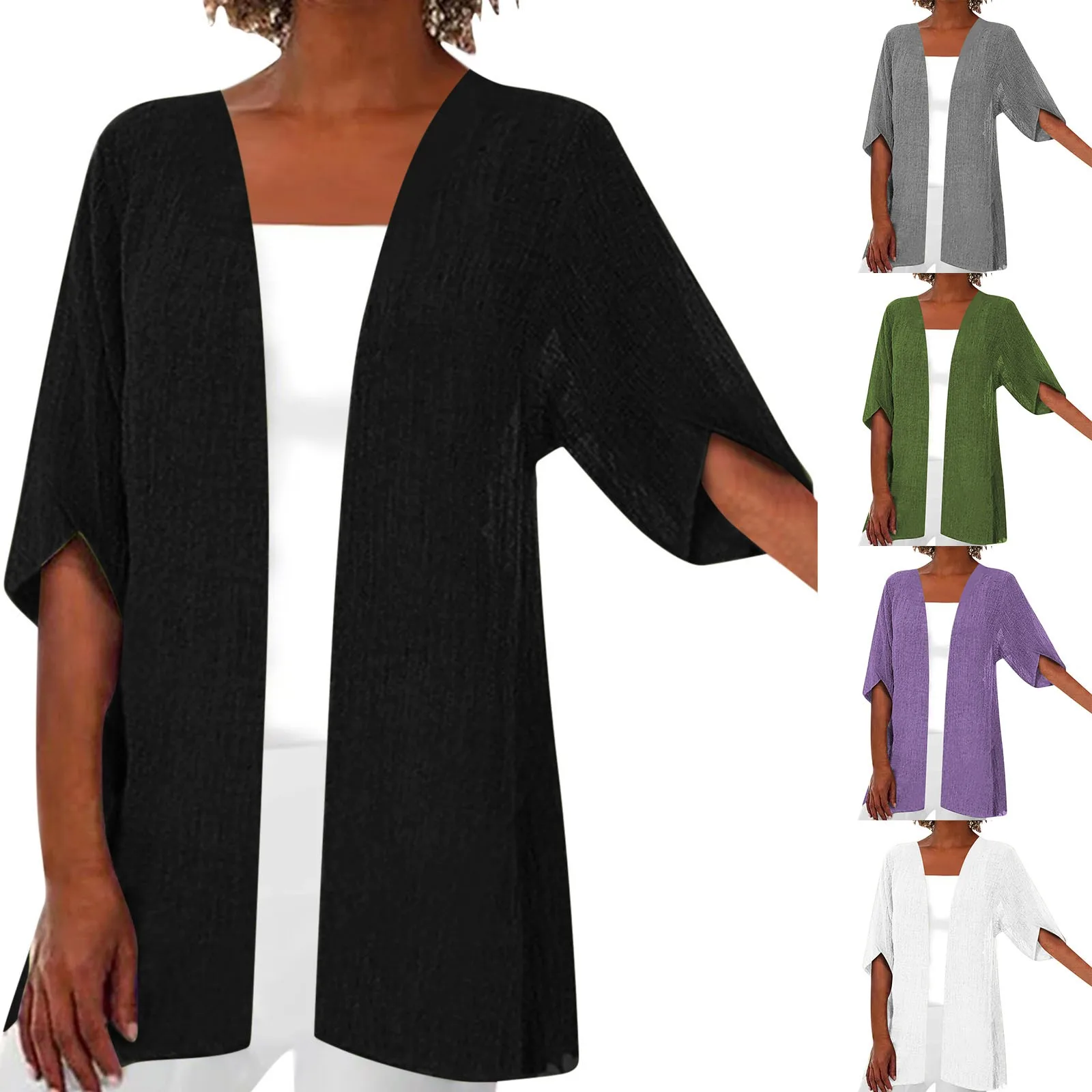 

Women's Spring And Summer Casual Mid Sleeve Solid Color Thin Cardigan Jacket