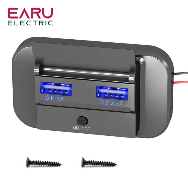 Earu Dual USB Car Quicker Charger Socket Adapter 5V/3.1A Car Fast Charger With Switch for Bus RV Boat Car Truck
