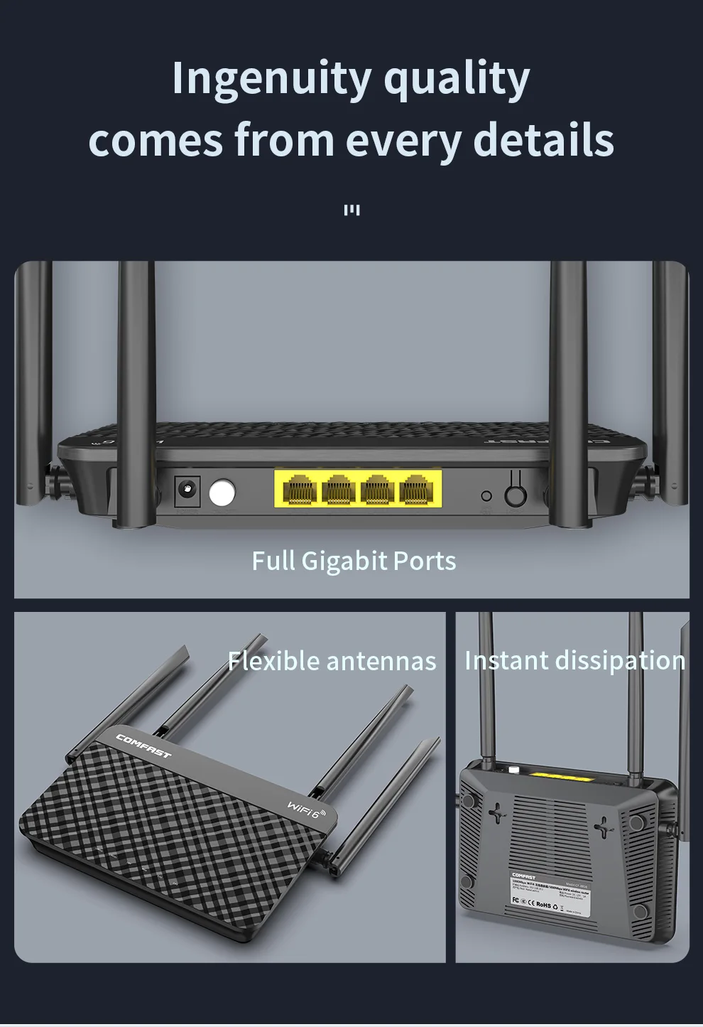 High-Speed WiFi 6 Mesh Router with Signal Boosting Antennas for Enhanced Wireless Coverage