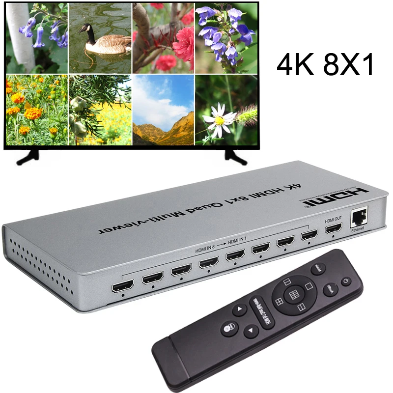 

4K 8x1 HDMI Multi-viewer 8 In 1 Out Seamless Switch 8 Channel Multiviewer Screen Divider Converter for PS4 Camera PC TV Monitor