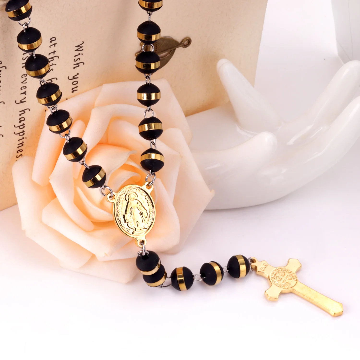 Collier Sautoir Chapelet Perles Et Croix En Bois - Style Swag Tendance, Neuf Avec étiquettes