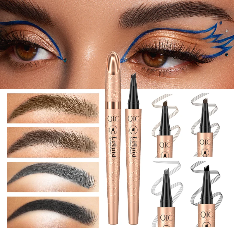 

Four-Claw Liquid Eyebrow Pencil Waterproof Long Lasting Four Head Brow Brush Natural Dark Brown Fork Tip Eyebrows Enhancer Pen