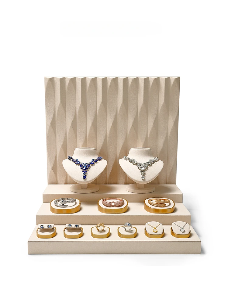 Beige microfiber metal jewelry display props, rings, earrings, necklaces, bracelets, window displays, counter displays