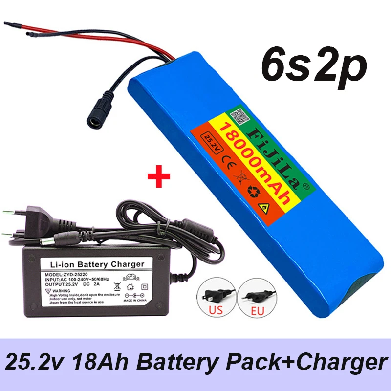 24V 18000Mah 6S 2P 18650 Lithium-Akku 25,2 V Mit Bms Fur Elektro-Fahrrad-Ciclomotore + 2A Batteria Ladegercorner