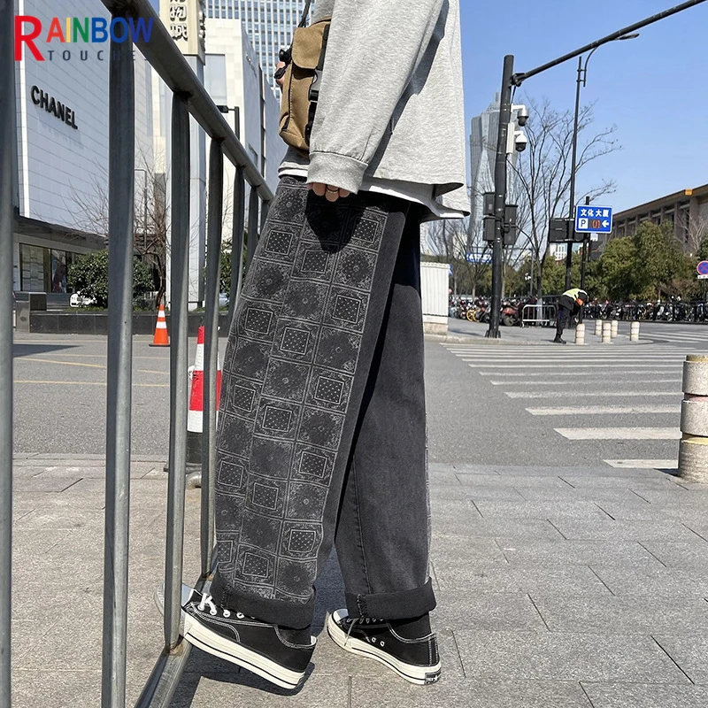 Rainbowtouches Bandana Paisley Pants Mens High Street Color Matching Full Print Straight Hip Hop Retro Legged Casual Pant Unisex