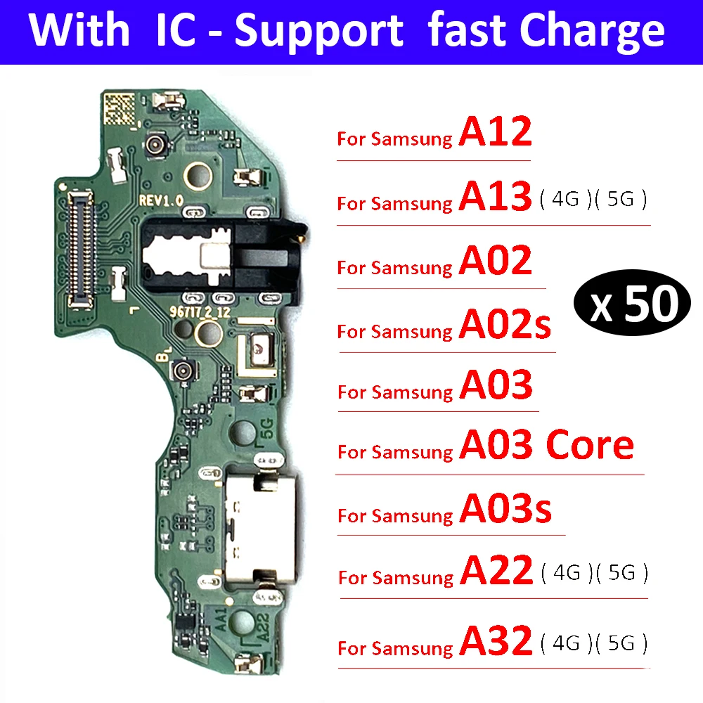 

Зарядное устройство USB 50 шт., плата для подзарядки, док-разъем, гибкий кабель для Samsung A12, A02, A02s, A03s, A03 Core, A13, A22, A32, A33, A53, 4G