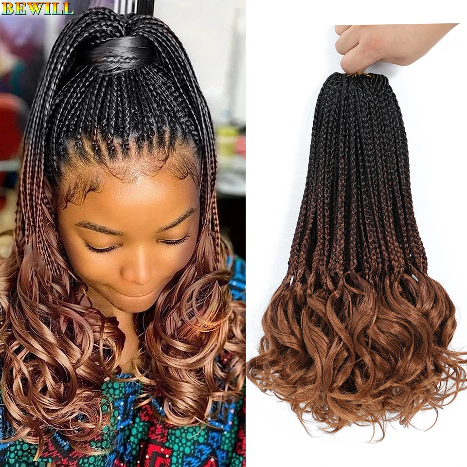 14’’ Synthetic French Curls Crochet Hair Braids Kid-Friendly Ombre Brown to Blonde French Curl Box Braids with Bouncy Curly Ends 5