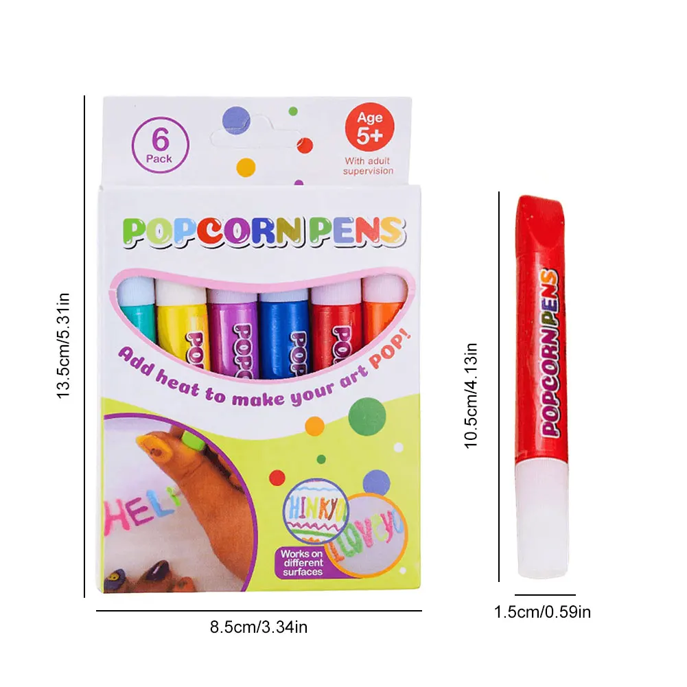 6-18Pcs Puffy Paint Popcorn Pencil Colour 3D Magic Popcorn Pens