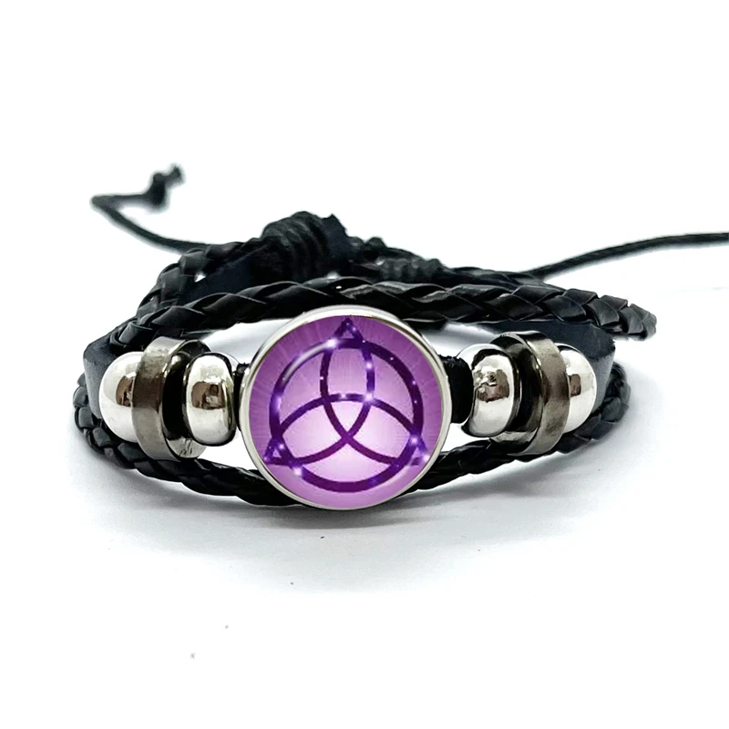 Witch Knot Pagan Wheel of The Year Theme Bracelets Pentagram Protection Star Amulets Glass Dome Leather Bracelet Bangle Gift 2