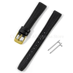 Elegant Thin Cowhide Leather and Silicone Watch Strap - Slim Women's Bracelet - 16mm (Black - Gold)