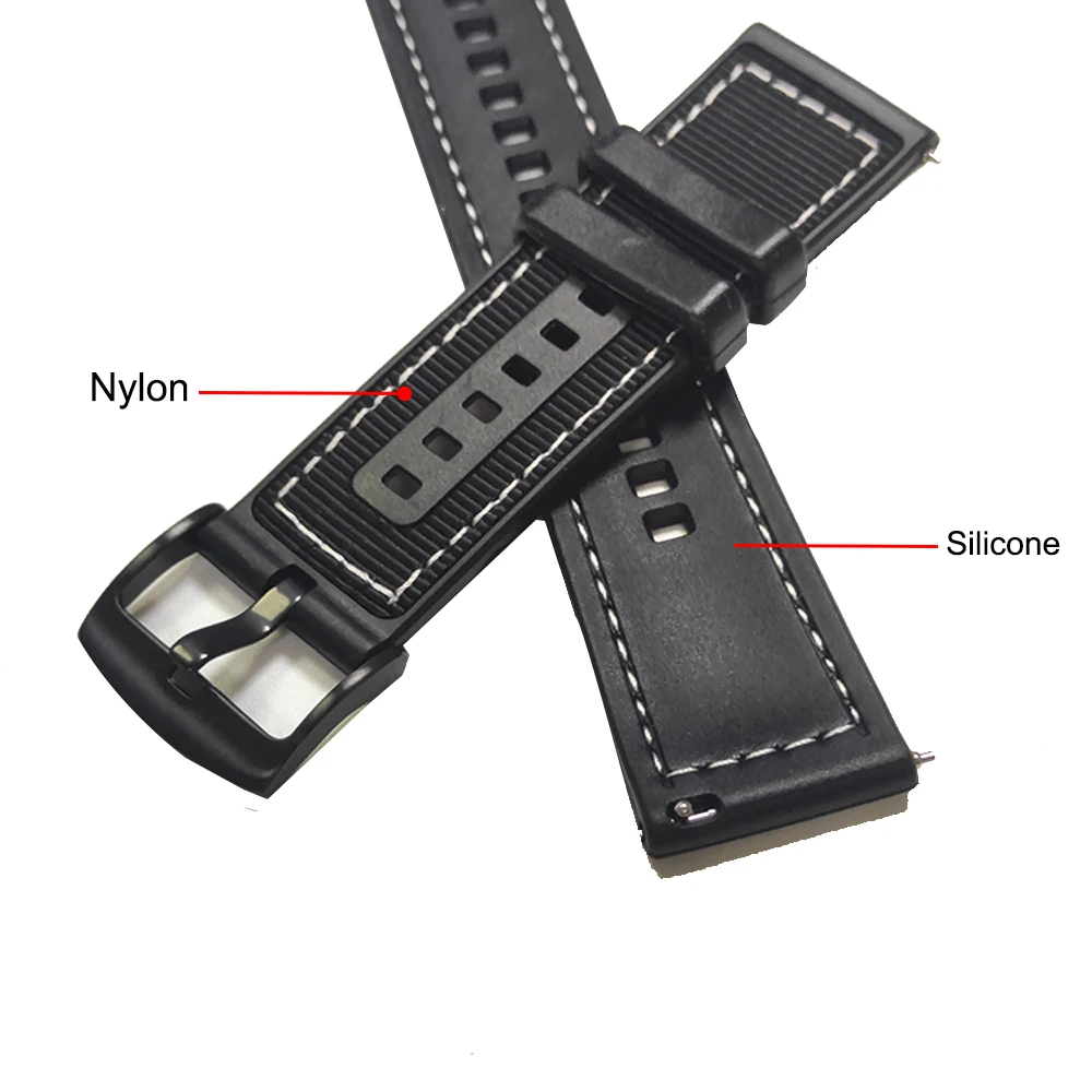 Premium Adjustable Nylon + Silicone Watch Strap, 22mm Bracelet Correa