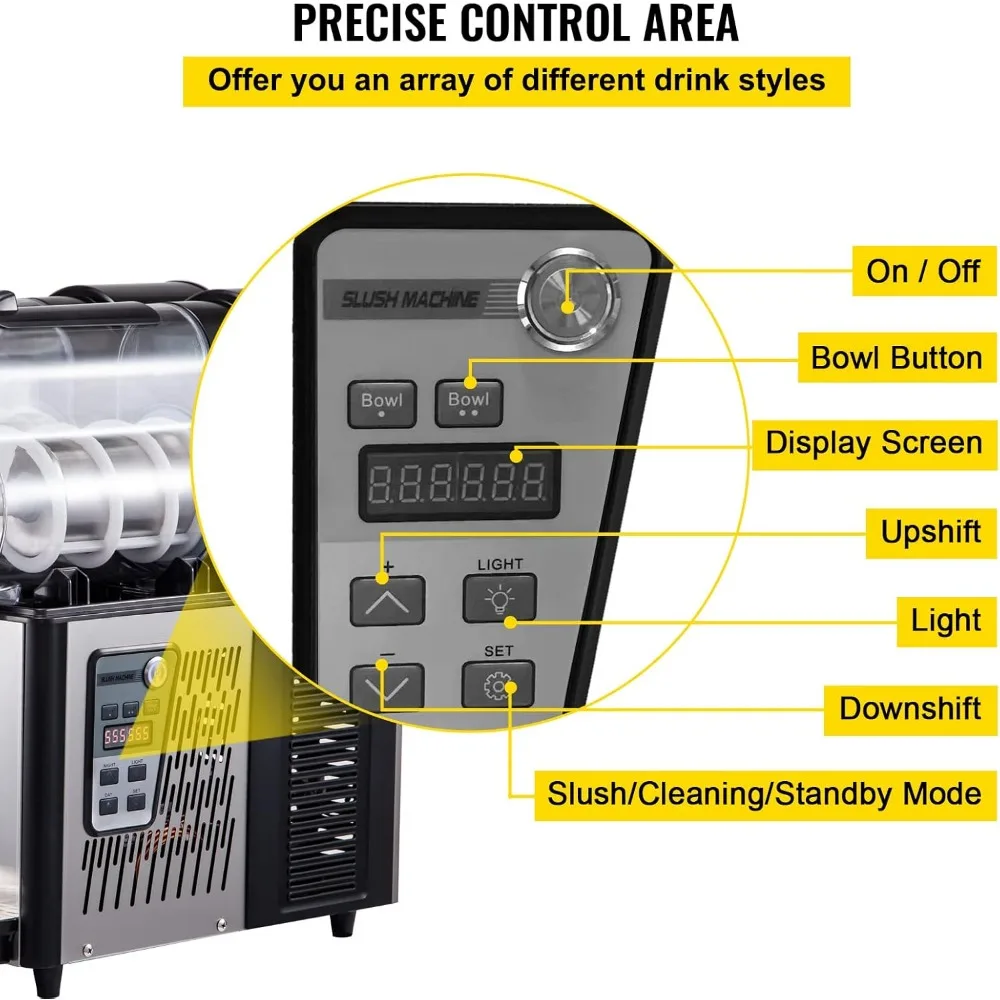 Slushy Machine, 3Lx2Tank Slushie Machine, 370W Frozen Drink Machine with Temperature Preservation, Slushy Maker Machine 4