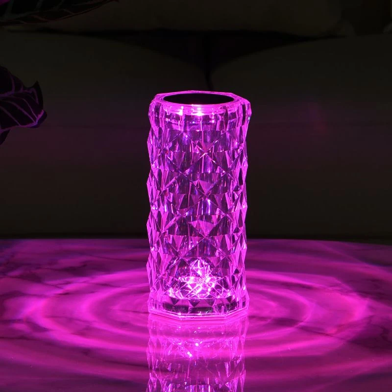 Led Crystal Table Lamp Rose Light Projector 3/16 Colors Touch
