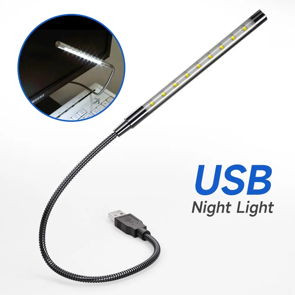 led light night light mini night light mini led light book light Silver / Black Metal Material LED Night Light USB Power Supply 10 LED Flexible Book Reading Light Laptop Computer Notebook