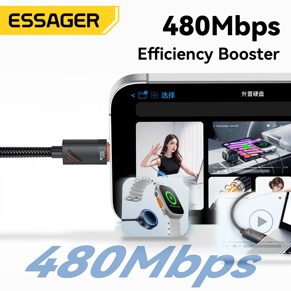 Essager 2 in 1 USB Type C To Type C Cable PD 100W Fast Charging Cable for iPhone16 Huawei Laptop Tablet Type C To Lighting Cable