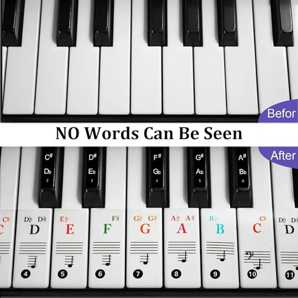 Transparent Piano Keyboard Stickers 49/54/61/88 Key Detachable Music Decal Notes Electronic Piano Spectrum Sticker Symbol Piano Stickers