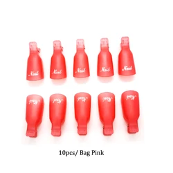 Colorful Acrylic Nail Art Soak Off Cap Clips - 10-Piece Set for Manicure and UV Gel Polish Removal (Pink)