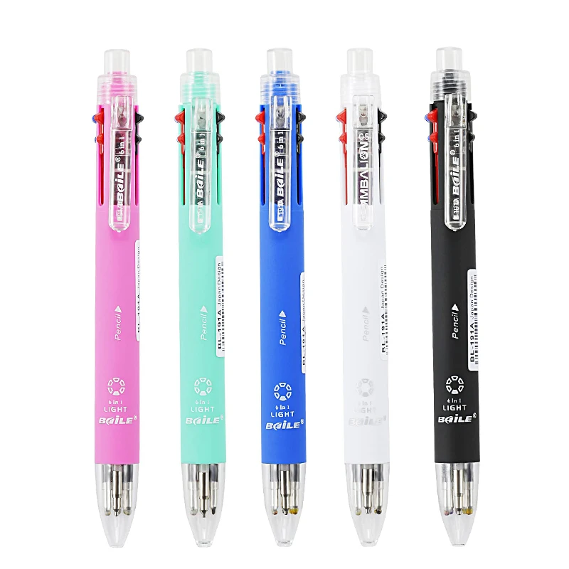 

1 Piece 6 in 1 Multifunction Pen with 0.7mm 5 colors Ballpoint pen refill and 0.5mm mechanical pencil lead Set Multicolor Pen