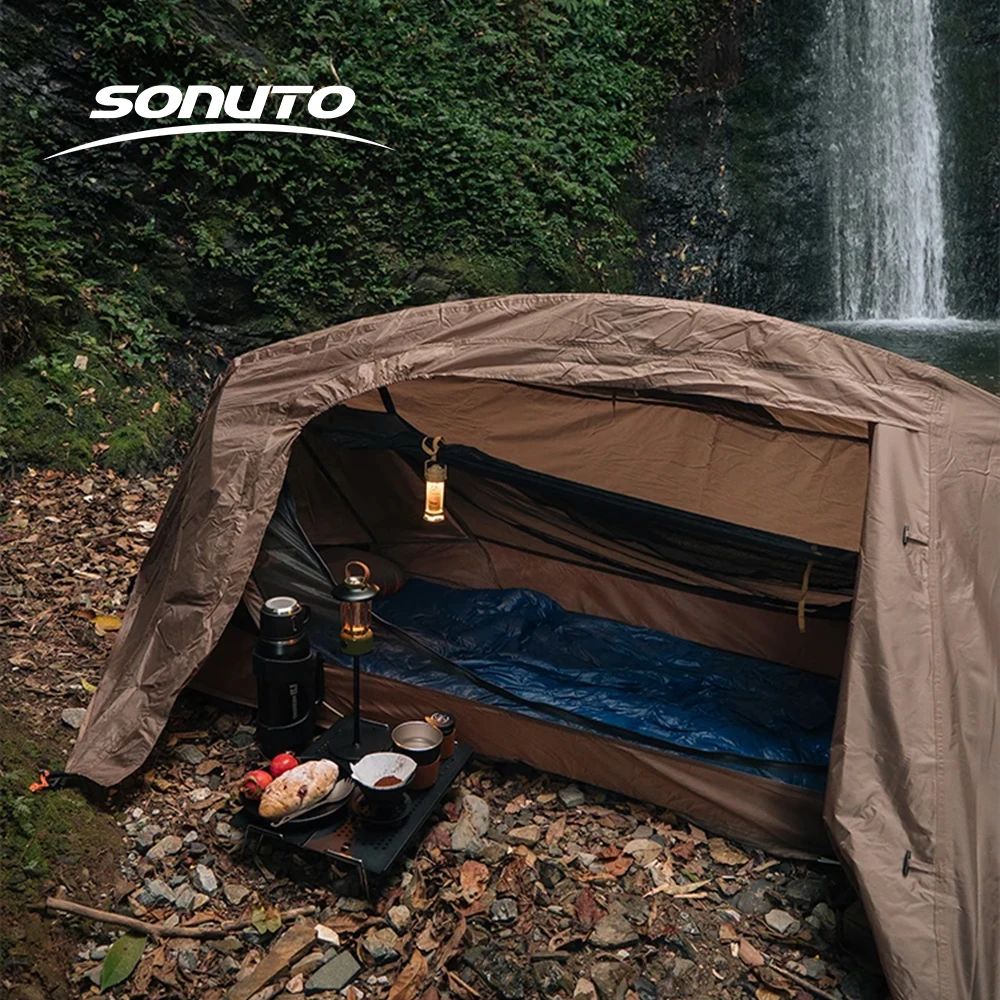 Camping Tent Sonuto-Camping Tent For Single Person Lightweight Nylon Tent Tactical Shelter With Mosquito Net Anti-Mosquito Waterproof Field