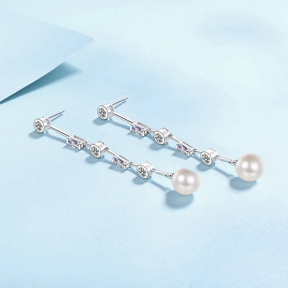 PuBang Fine Jewelry 925 Sterling Silver Pearl GRA Moissanite Diamond Engagement Drop Earrings for Women Party Gift Free Shipping