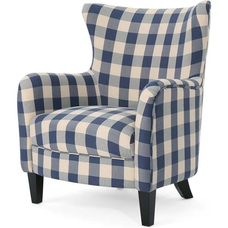 

Armchair for Living Room Wingback Reclining Chair with Footrest, Round Armrests and Rubber Wood Legs