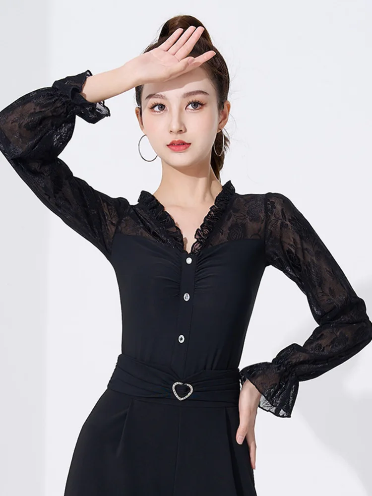 단색 라틴 댄스 연습 긴팔 상의, 무도회 라인 코스튬 재즈 레이스 패치워크 대회, 클래식 삼바 롬퍼 Best Top5 단색 라틴 댄스 연습 긴팔 상의, 무도회 라인 코스튬 재즈 레이스 패치워크 대회, 클래식 삼바 롬퍼 Best Top5