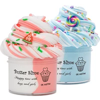 Mixed Butter Slime Kit Fluffy Putty, Watermelon Lollipop Charms for Kids, Stretchy Non-Sticky Stress Relief Toy for Boys Girls 1