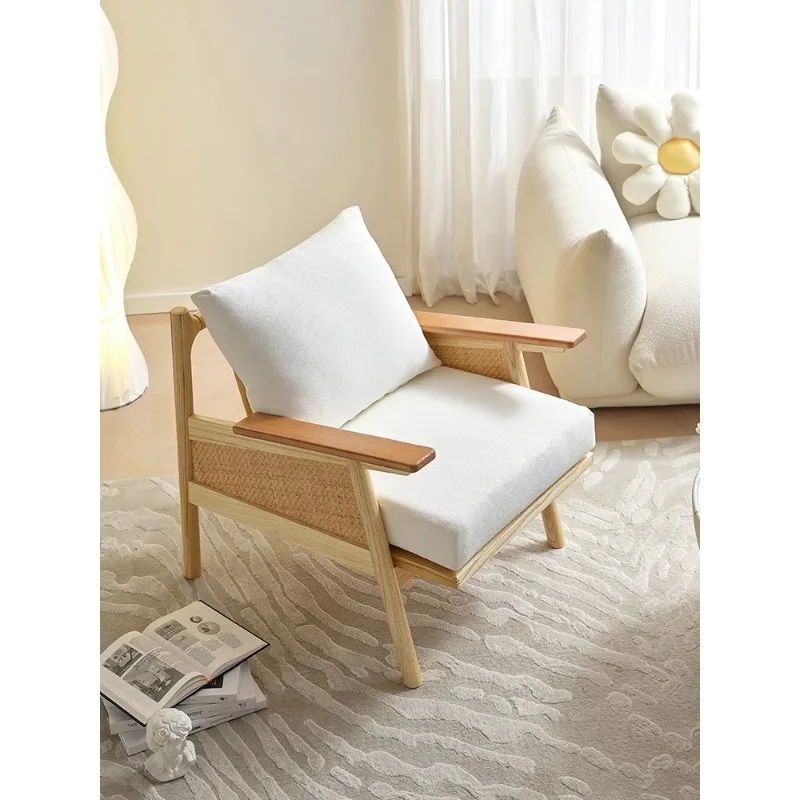 

Japanese style solid wood sofa chair, small chair, simple single person armchair, designer household leisure rattan chair