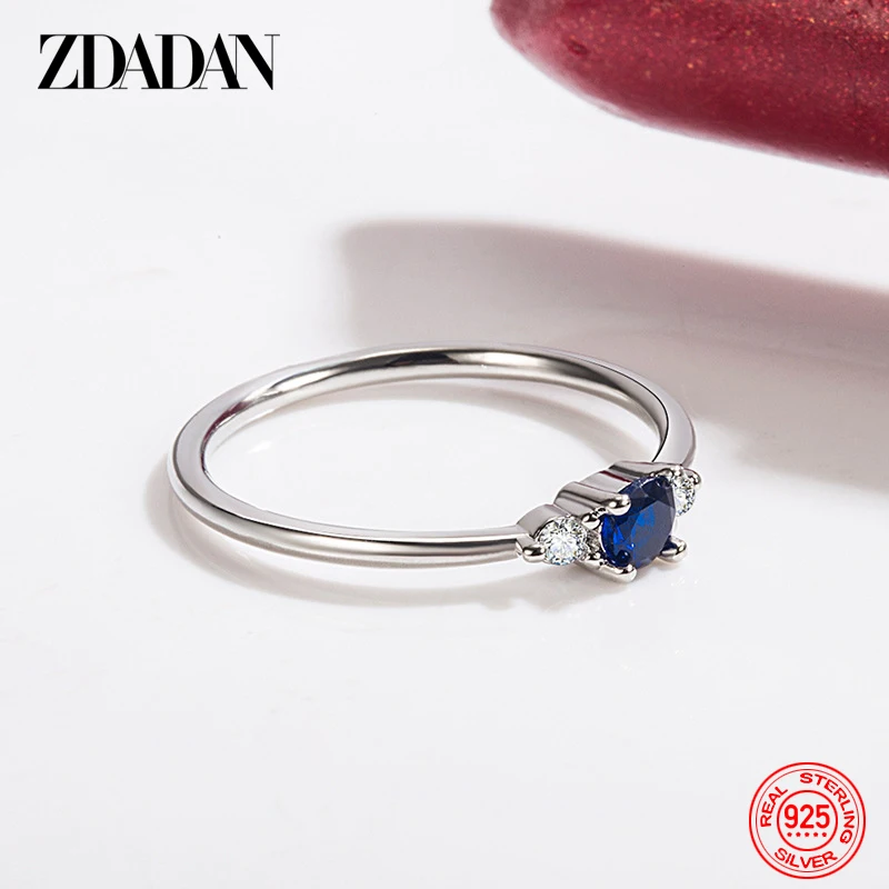 ZDADAN 925 Silver 18K Gold Blue Zircon Ring For Women Wedding Jewelry 3