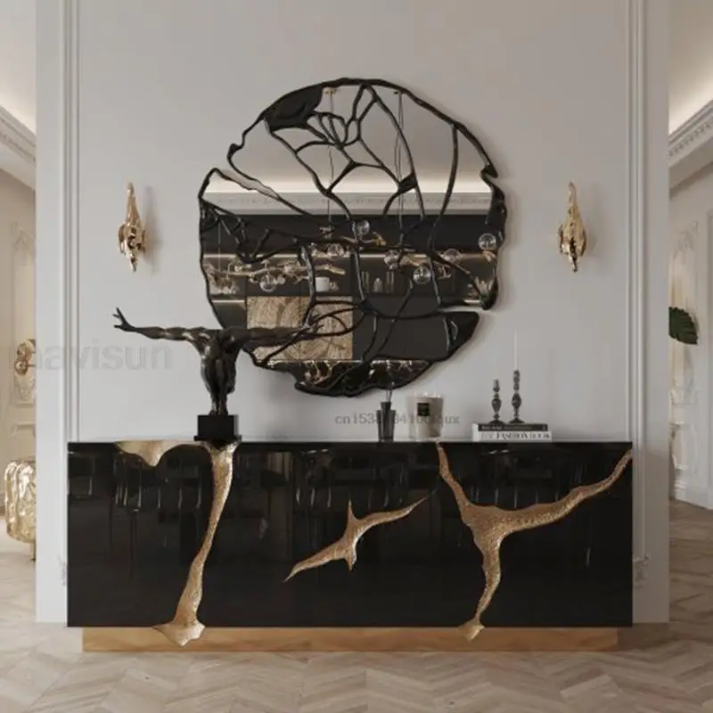 Luxury Metal Sideboard Villa Stainless Steel Porch Table Glossy Living Room Floor Storage Cabinet Post-Modern