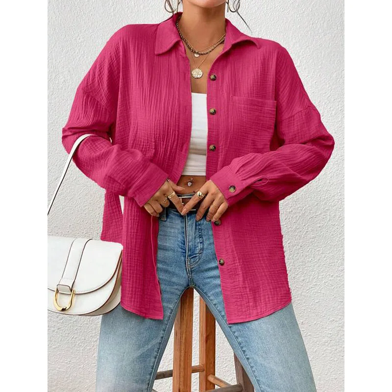 

Solid Casual Loose Shirts For Women 2023 Autumn Vintage Women's Oversized Shirts And Blouses Fashion Elegant Youth Female Tops