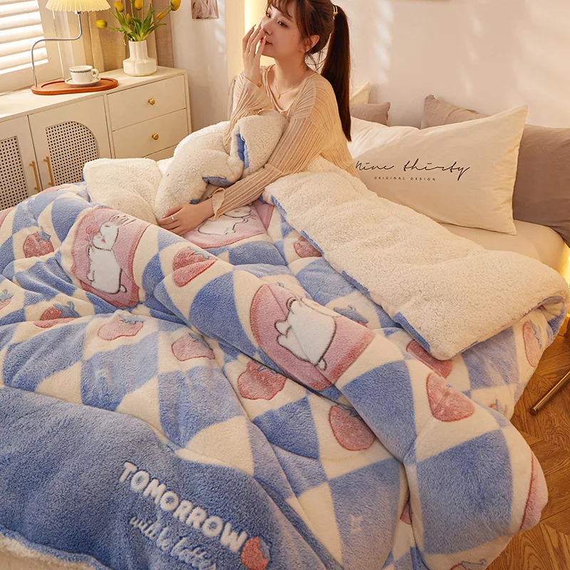 UVR New 100% Polyester Winter Thickening Warm Quilt Cover Comfortable  Bedding Winter Luxury Blanket Full Size Cotton Quilt Set - AliExpress