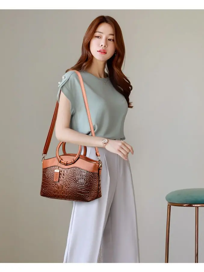 

Bags for Women New Europe and TheUnited States Style Fashion Crocodile Grain Popular Embossed Circle Handheld Shoulder Satchel