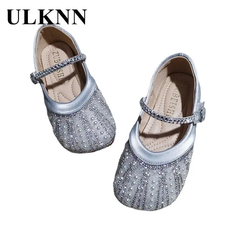 

Children's Flats New Spring Autumn 2022 Girls Princess Leather Shoe Shining Pearl Rhinestone Children Soft Shoes Baby Shoe