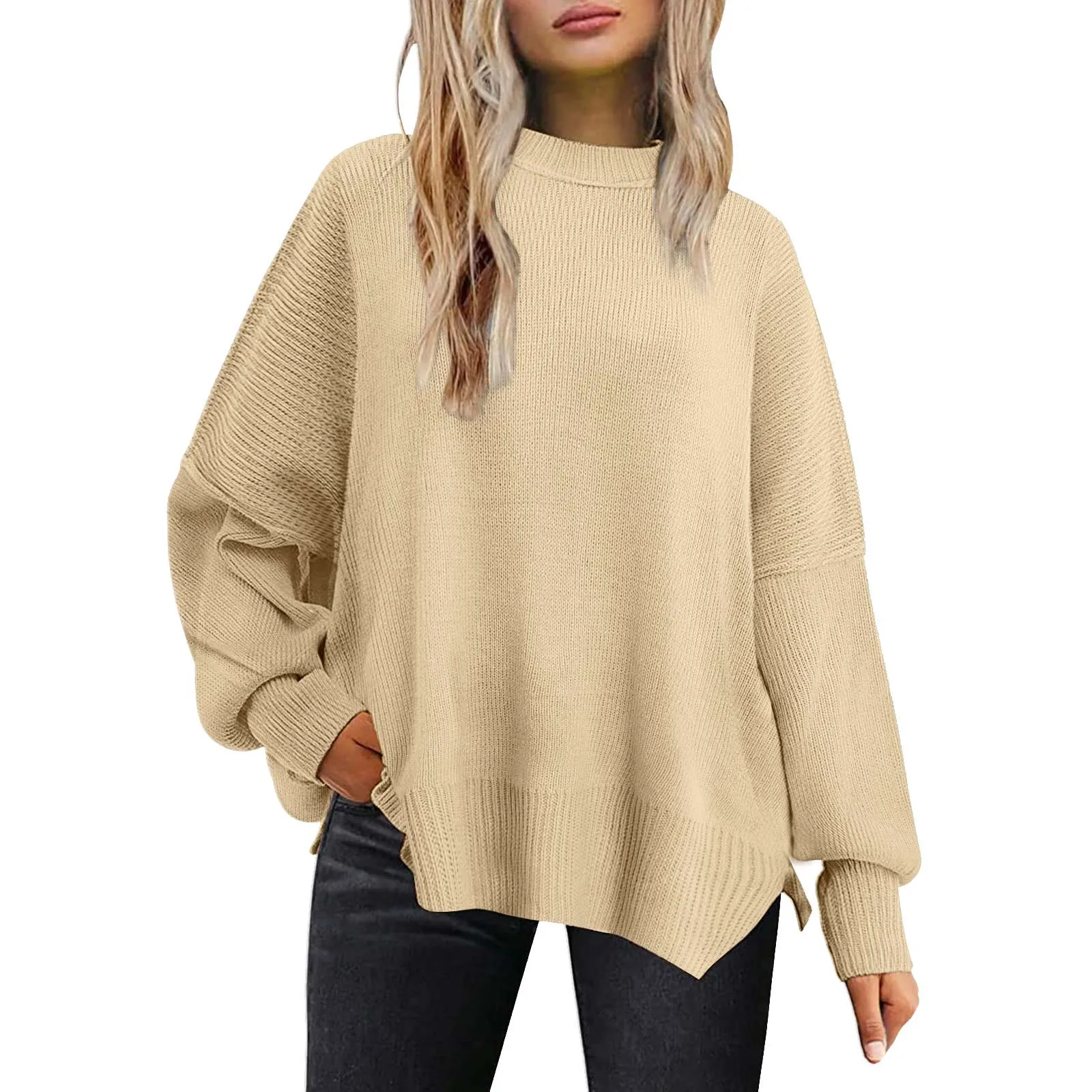 

Women Loose Casual Sweater Autumn Winter Classic Casual Fashion Solid Loose Pullover Round Neck All Match Knitting Sweater