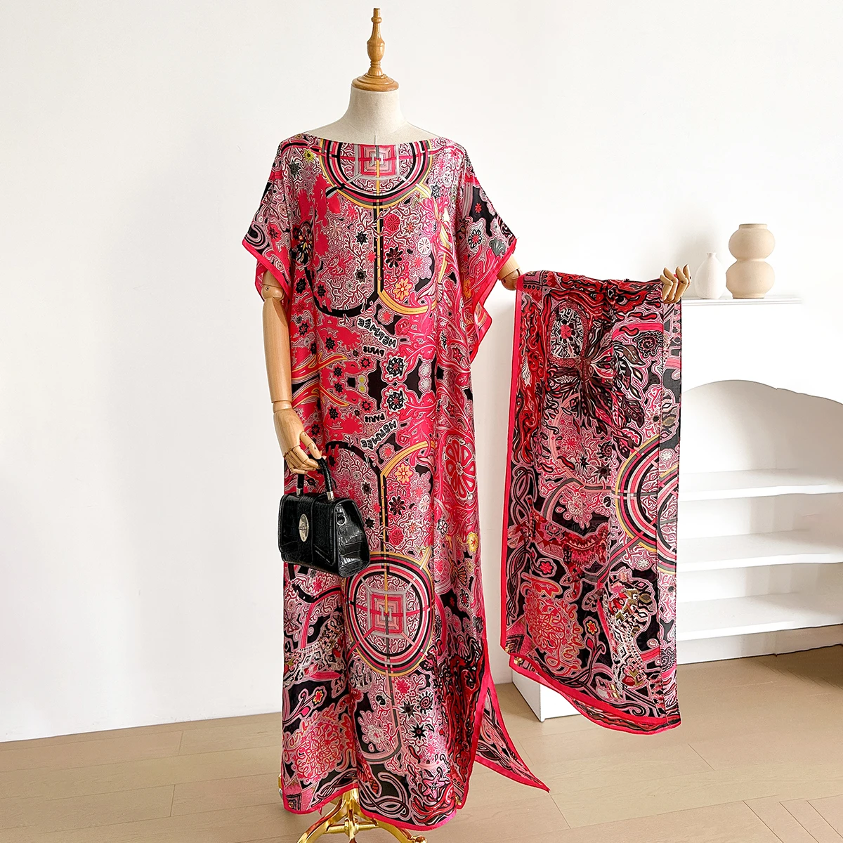 New African For Women Summer Sun protection Short Sleeve Cotton Dress Gold Stamping Loose Lady Maxi Print Dress With Big Scarf